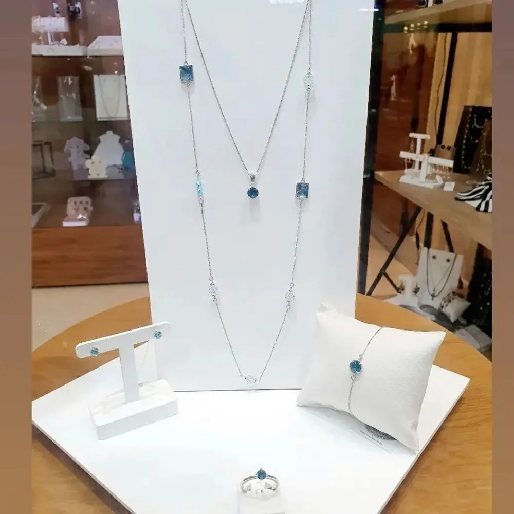 Swarovski authentic Crystals aquamarine colorsquare format white rhodium plated